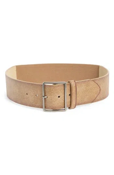 Steve Madden Burnished Edge Stretch Faux Leather Belt In Brown