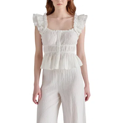 Steve Madden Button Front Peplum Top In White