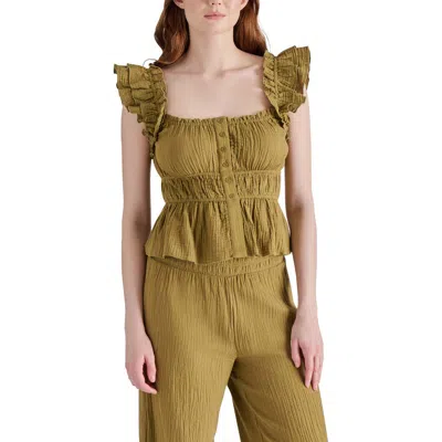 Steve Madden Button Front Peplum Top In Brown