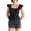 Steve Madden Button Front Peplum Top In Black