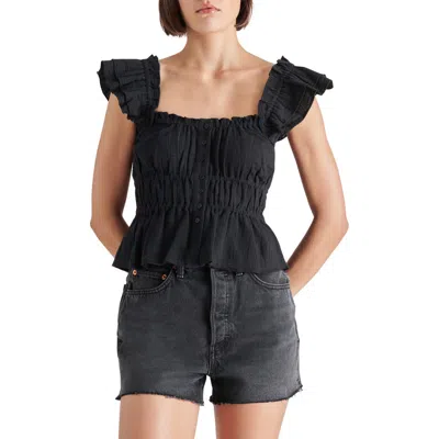 Steve Madden Button Front Peplum Top In Black