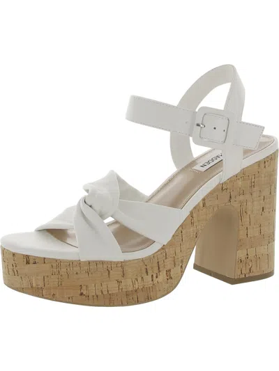 Steve Madden Cacy Womens Leather Ankle Strap Platform Sandals In White
