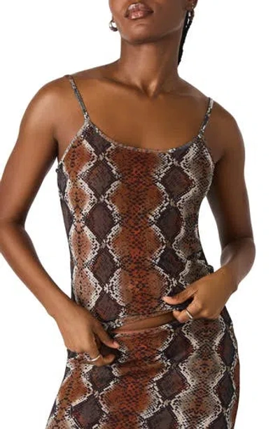 Steve Madden Caily Snakeskin Print Mesh Camisole In Brown