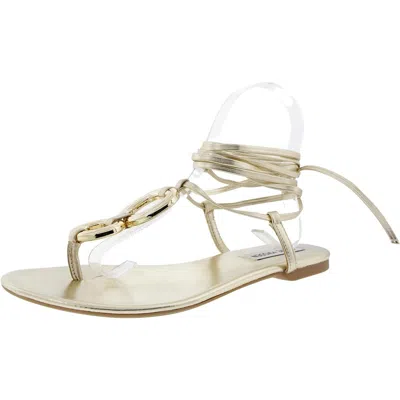 Steve Madden Calculate Womens Embellished Faux Leather Ankle Strap In Gold