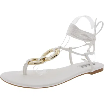 Steve Madden Calculate Womens Embellished Faux Leather Ankle Strap In White