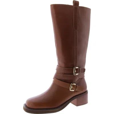 Steve Madden Calin Womens Leather Block Heel Knee-high Boots In Brown