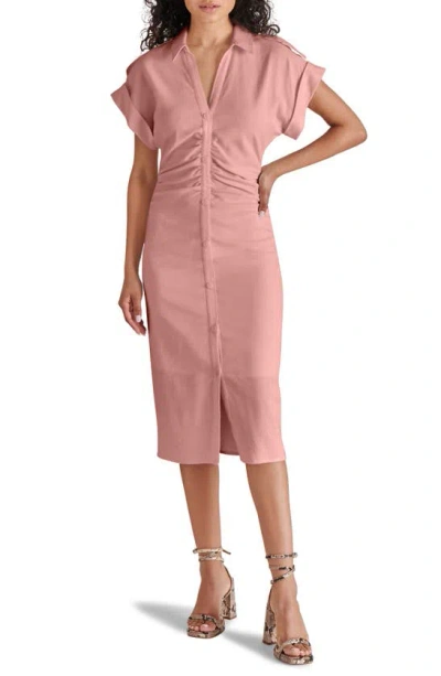 Steve Madden Cambrie Ruched Linen Blend Midi Dress In Blush