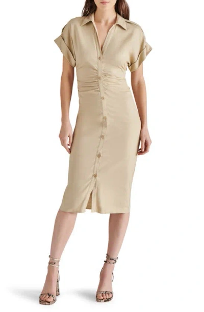 Steve Madden Cambrie Ruched Linen Blend Midi Dress In Field Of Rye