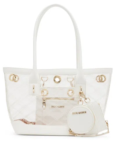 Steve Madden Cameron Clear Tote With Denim Trim In White