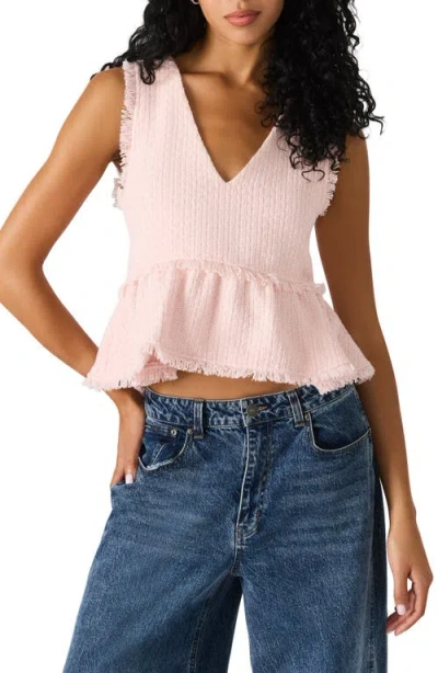 Steve Madden Camilla Peplum Tweed Top In Pink