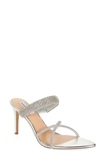 Steve Madden Camina Crystal Strap Slide Sandal In Silver