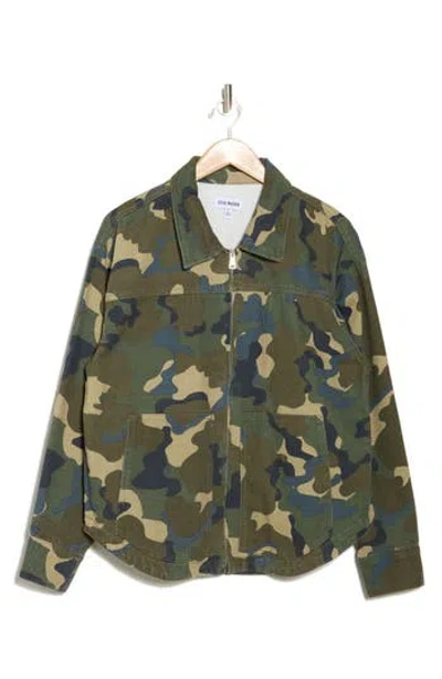 Steve Madden Camo Denim Utility Shacket In Olive
