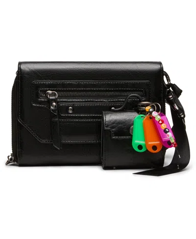 Steve Madden Carli Faux Leather Crossbody Wallet With Zipper Pocket In Black