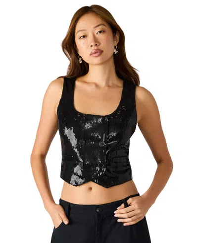 Steve Madden Carmella Women's Double Breasted Sleeveless Tuxedo Top In Black