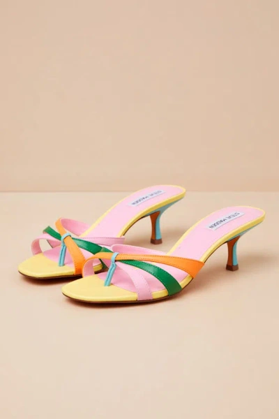 Steve Madden Cary Multi Leather Strappy High Heel Slide Sandals In Yellow
