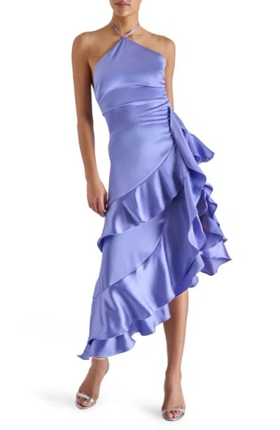 Steve Madden Caspia Ruffle Satin Halter Dress In Purple