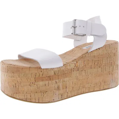 Steve Madden Caspian Womens Cork Leather Platform Sandals In White