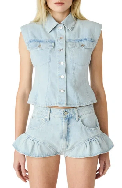 Steve Madden Cassady Crop Denim Vest In Blue