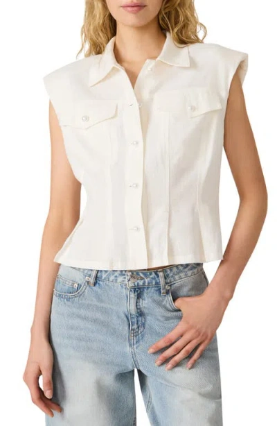 Steve Madden Cassady Linen Blend Button-up Top In White