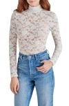 Steve Madden Cassi Lace Long Sleeve Bodysuit In Ivory