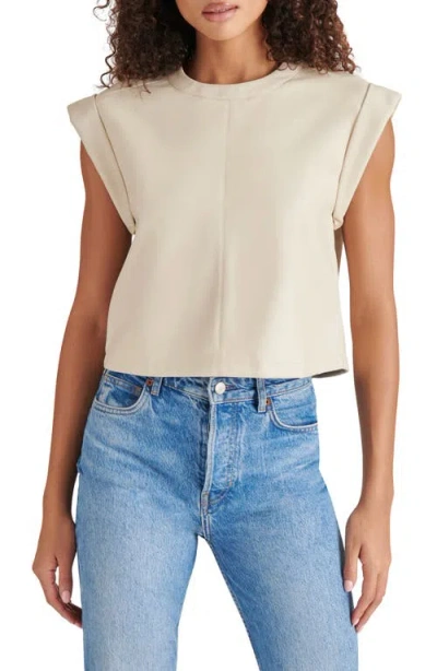 Steve Madden Cat Cap Sleeve Faux Leather Top In Bone