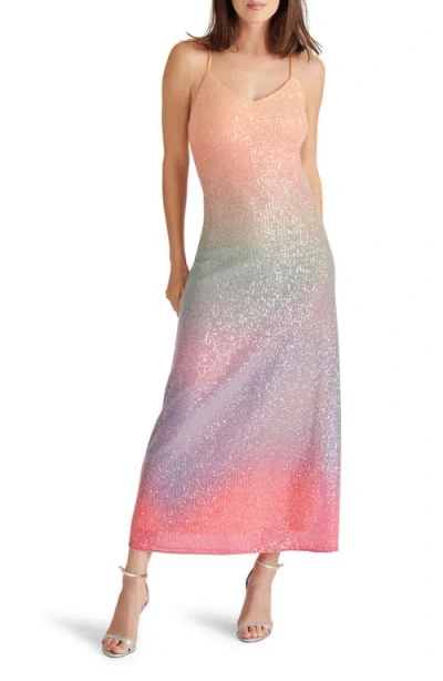 Steve Madden Catania Sequin Rainbow Ombré Maxi Slipdress In Coral Multi