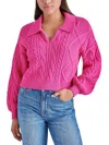 Steve Madden Cay Johnny Collar Cable Knit Sweater In Pink