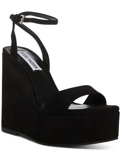 Steve Madden Cecee Womens Ankle Strap Open Toe Wedge Sandals In Black