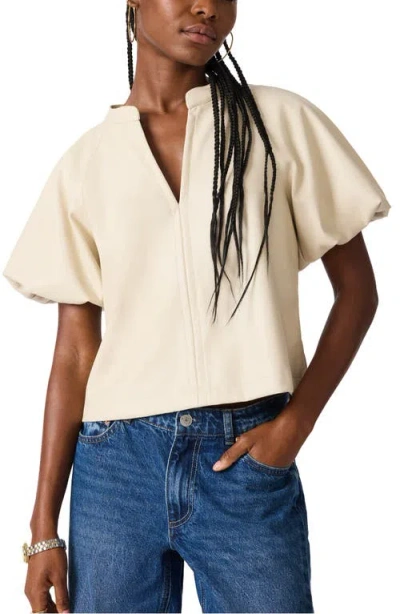 Steve Madden Cecila Faux Leather Puffed Sleeve Top In Neutral