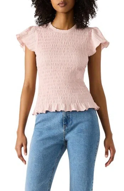 Steve Madden Cecilie Smocked Ruffle Cotton Sleeve Top In Pink