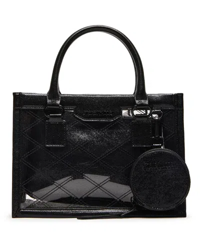Steve Madden Celene Clear Box Tote With Denim In Black