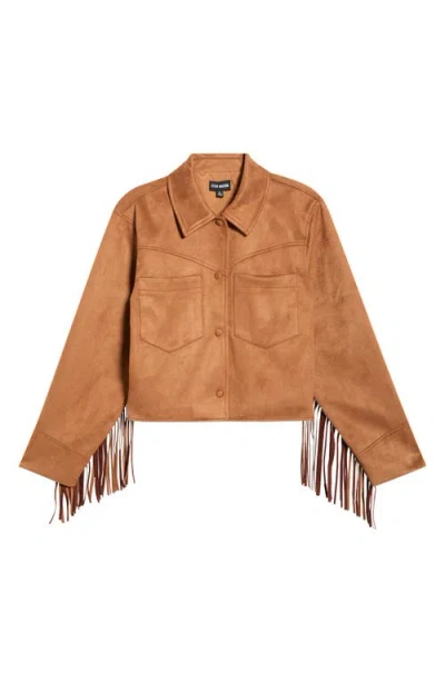Steve Madden Cheyenne Fringe Faux Suede Jacket In Brown