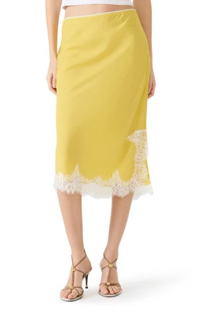 Steve Madden Cinthia Lace Trim Midi Skirt In Yellow