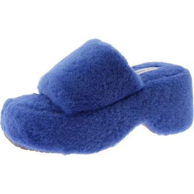 Steve Madden Claire Womens Faux Fur Open Square Toe Flatform Sandals In Blue