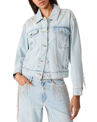 Steve Madden Clarke Crystal Fringe Denim Jacket In Blue