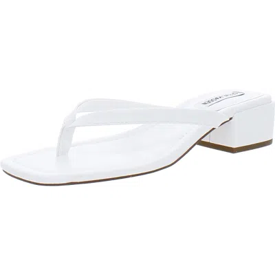 Steve Madden Claudette Womens Faux Leather Thong Block Heels In White
