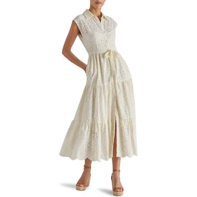 Steve Madden Clover Embroidered Eyelet Sleeveless Tiered Shirtdress