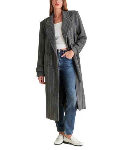 Steve Madden Coat Women's Gray Pinstripe Double Breasted Notch Lapel Pall75