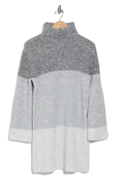 Steve Madden Colorblock Long Sleeve Turtleneck Sweater Dress In Heather Grey