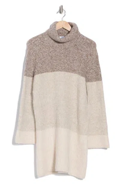 Steve Madden Colorblock Long Sleeve Turtleneck Sweater Dress In Oatmeal