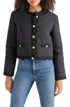Steve Madden Coppelia Tweed Trim Puffer Jacket In Black