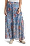 Steve Madden Coppola Floral Pleated Maxi Skirt In Cadet Blue