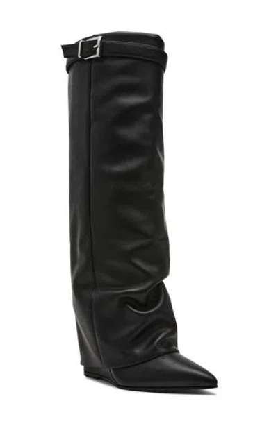 Steve Madden Corenne Foldover Shaft Pointed Toe Knee High Boot In Black Leather