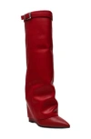 Steve Madden Corenne Foldover Shaft Pointed Toe Knee High Boot In Red Leather
