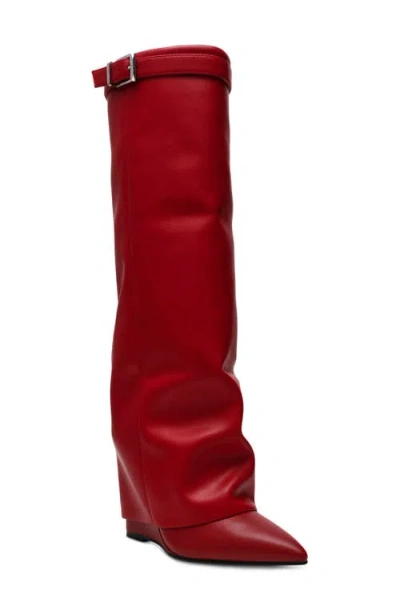 Steve Madden Corenne Foldover Shaft Pointed Toe Knee High Boot In Red Leather