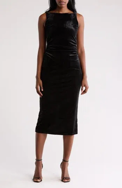 Steve Madden Cowl Neck Sleeveless Velvet Midi Dress In Black