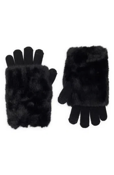 Steve Madden Cozy Faux Fur Sleeve Gloves In Black