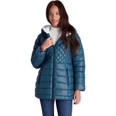 Steve Madden Cozy Lined Glacier Shield Womens Cozy Quilted Glacier Shield Coat In Blue