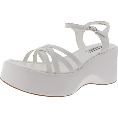 Steve Madden Crazy 30 Womens Buckle Criss-cross Wedge Sandals In White