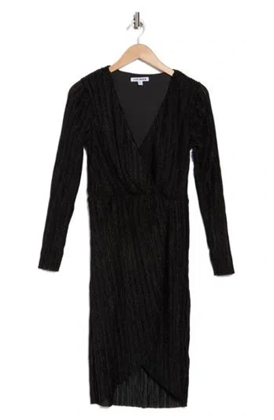 Steve Madden Crinkle Metallic Long Sleeve Dress In Black